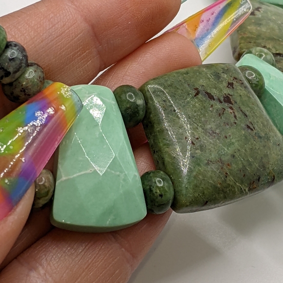 Green Opal and Variscite Gemstone Necklace Jay King - Picture 3 of 12